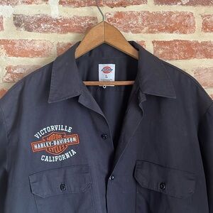 Dickies Work Wear Black Harley Davidson Utility Shirt Button Up, Large Black